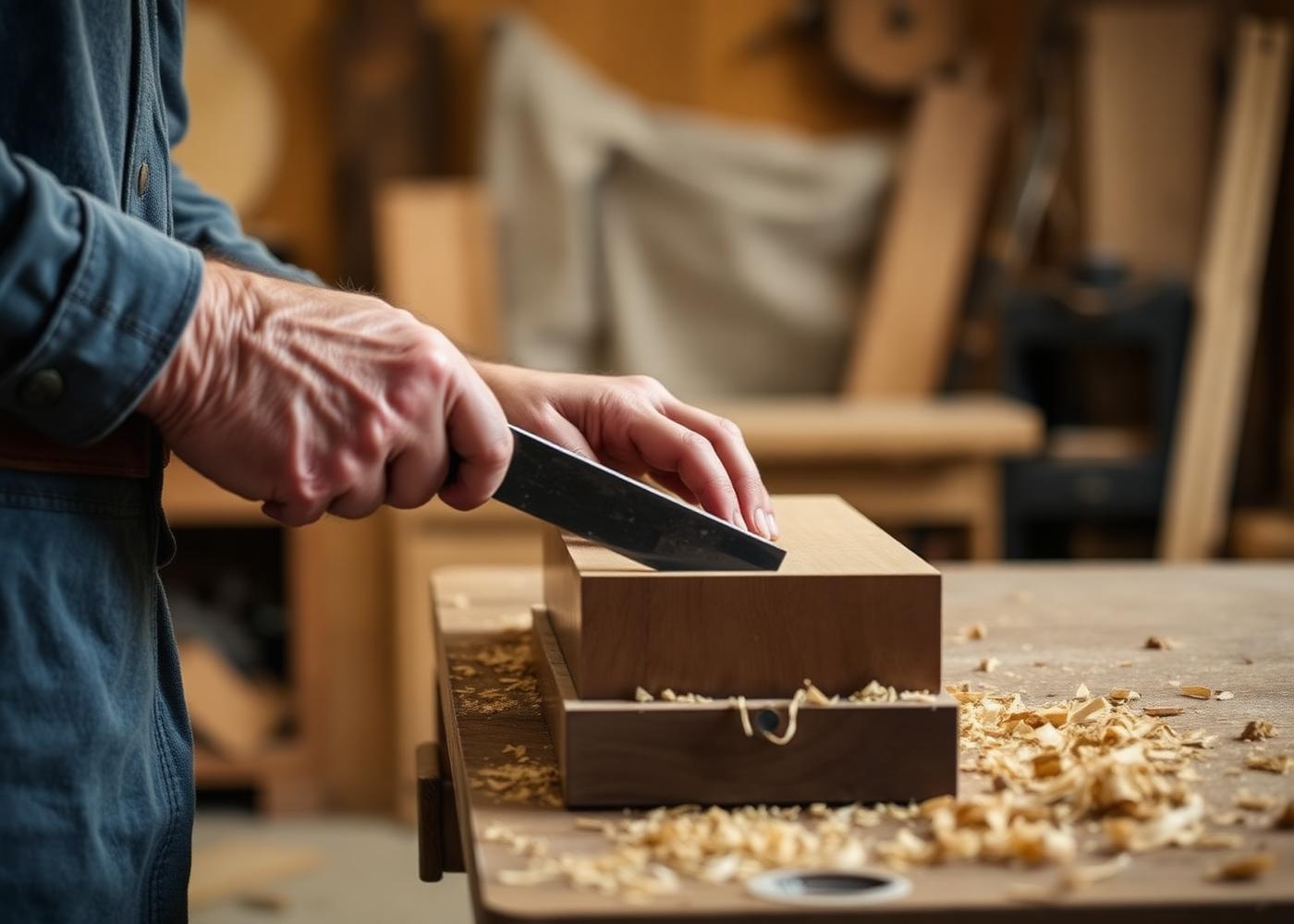 A craftsman shaping hardwood in the Elegance workshop